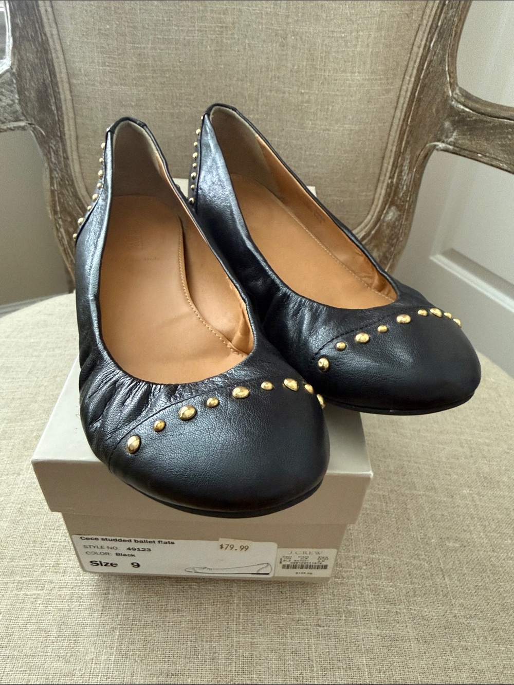 J.Crew Black Studded Leather Ballet Flats - Women